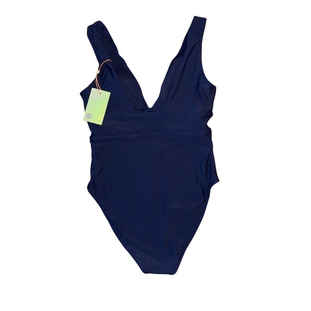 Quince One-Piece Swimsuit Womens Size M Navy Blue V-Neck Ruched Stretch - Picture 6 of 6